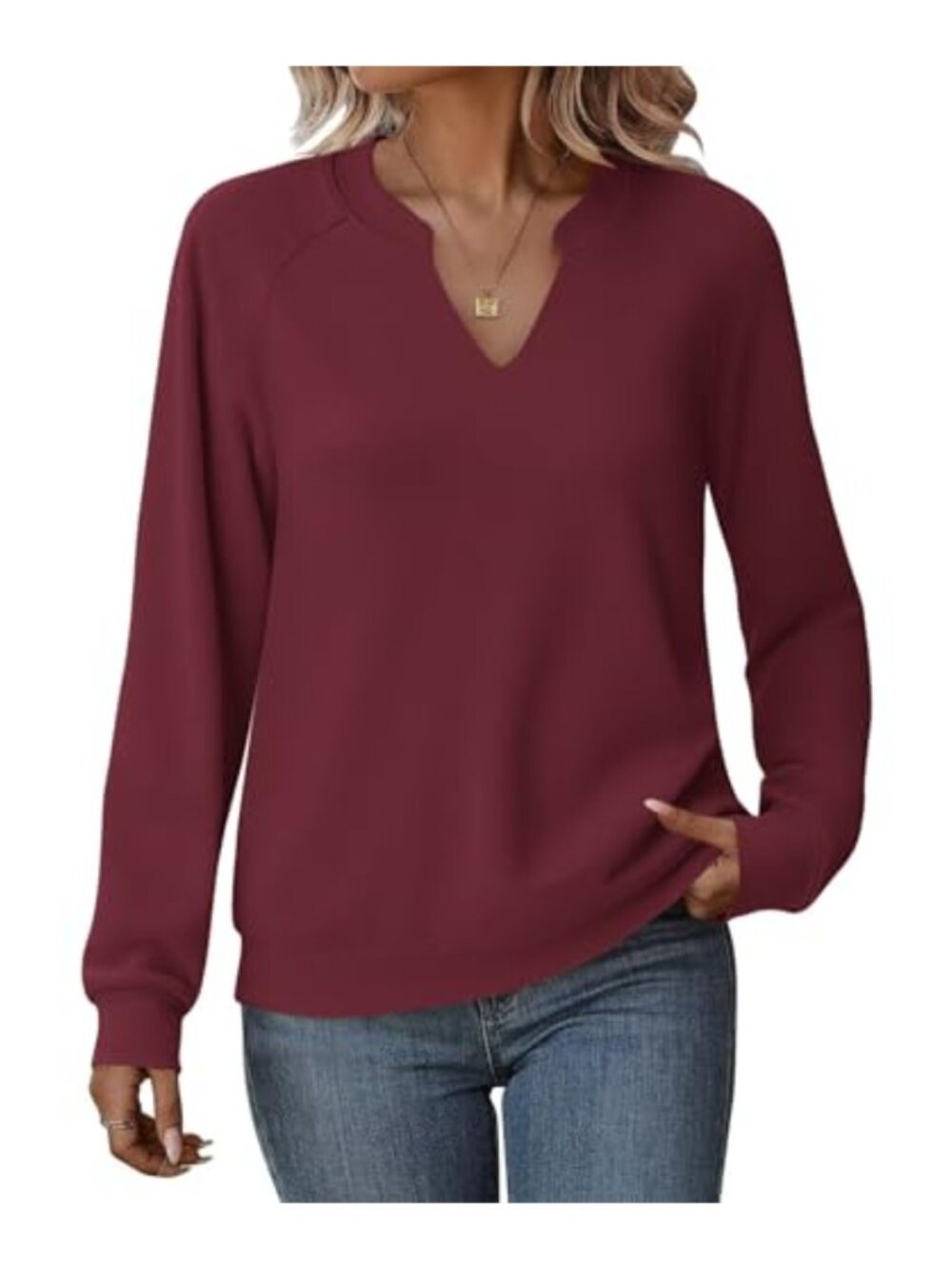 Womens V Neck Sweatshirt Long Sleeve Pullover Top